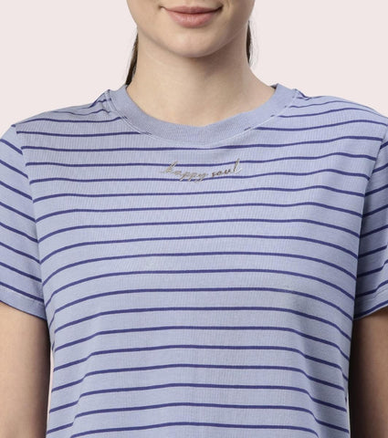 Active Cotton Tee -Stripes | Yarn Dyed Stripe Short Sleeve Anti-Odour Cotton Tee With Graphic