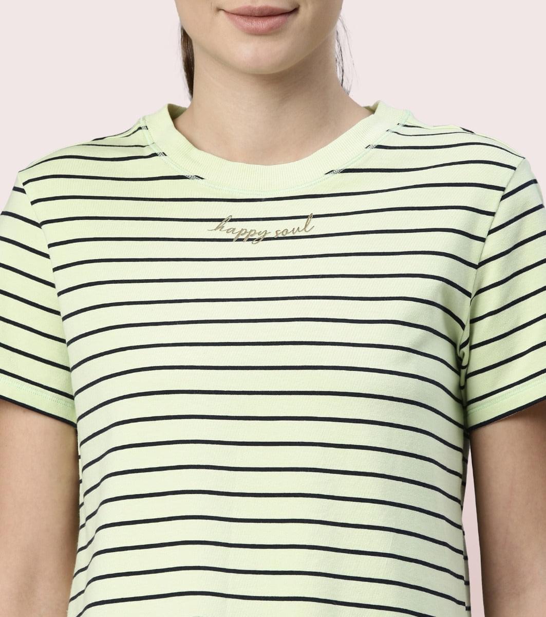 Active Cotton Tee -Stripes | Yarn Dyed Stripe Short Sleeve Anti-Odour Cotton Tee With Graphic