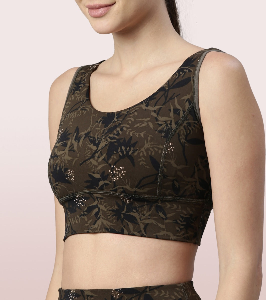 Longline Sports Bra – Printed | Scoop Neck Medium Impact Dry Fit Sports Bra