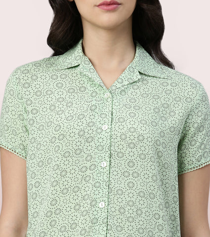 Slounge Shorts Set | Modal Woven Printed Shirt And Shorts Set - EC13