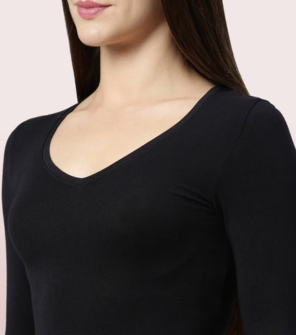 Thermals V-Neck 3/4th Sleeve Top With Sweat Wicking And Antimicrobial Finish
