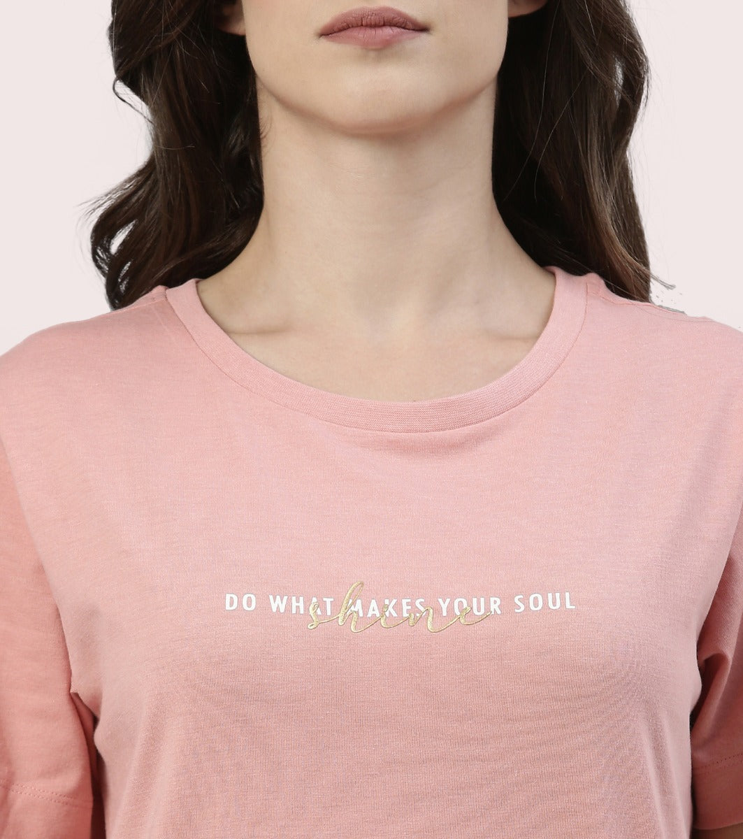 Tunic Tee – Solid | Short Sleeve Tunic Tee With Side Slit & Mindful Graphic