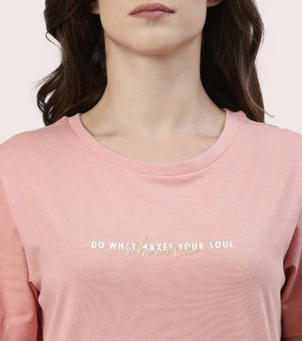 Tunic Tee – Solid | Short Sleeve Tunic Tee With Side Slit & Mindful Graphic
