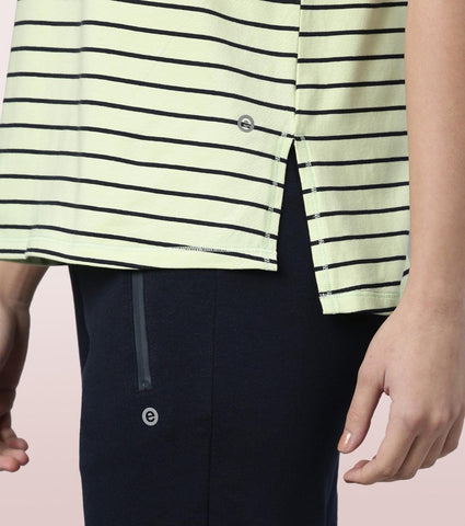 Active Cotton Tee -Stripes | Yarn Dyed Stripe Short Sleeve Anti-Odour Cotton Tee With Graphic