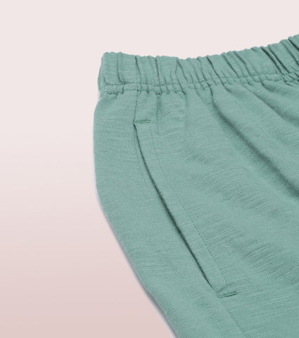 Enamor High Rise Basic Culottes For Women | Breathable Cotton Slub Jersey Culottes | Fern Green