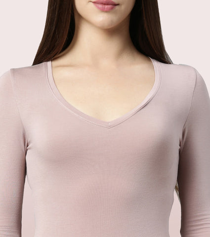 Thermals V-Neck 3/4th Sleeve Top With Sweat Wicking And Antimicrobial Finish