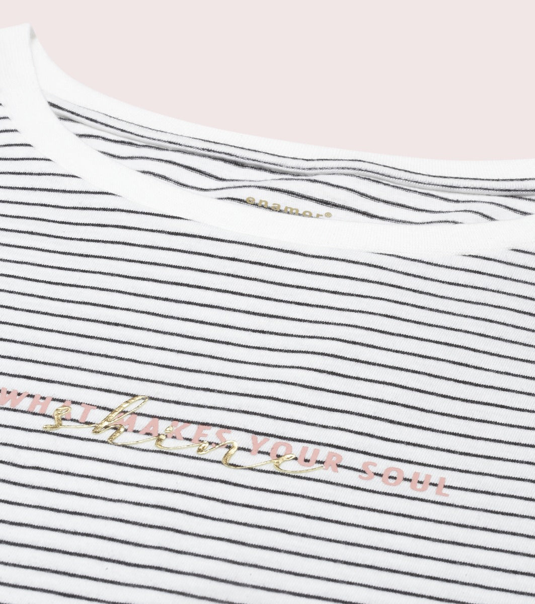 Tunic Tee – Stripes | Short Sleeve Tunic Tee With Side Slit & Mindful Graphic