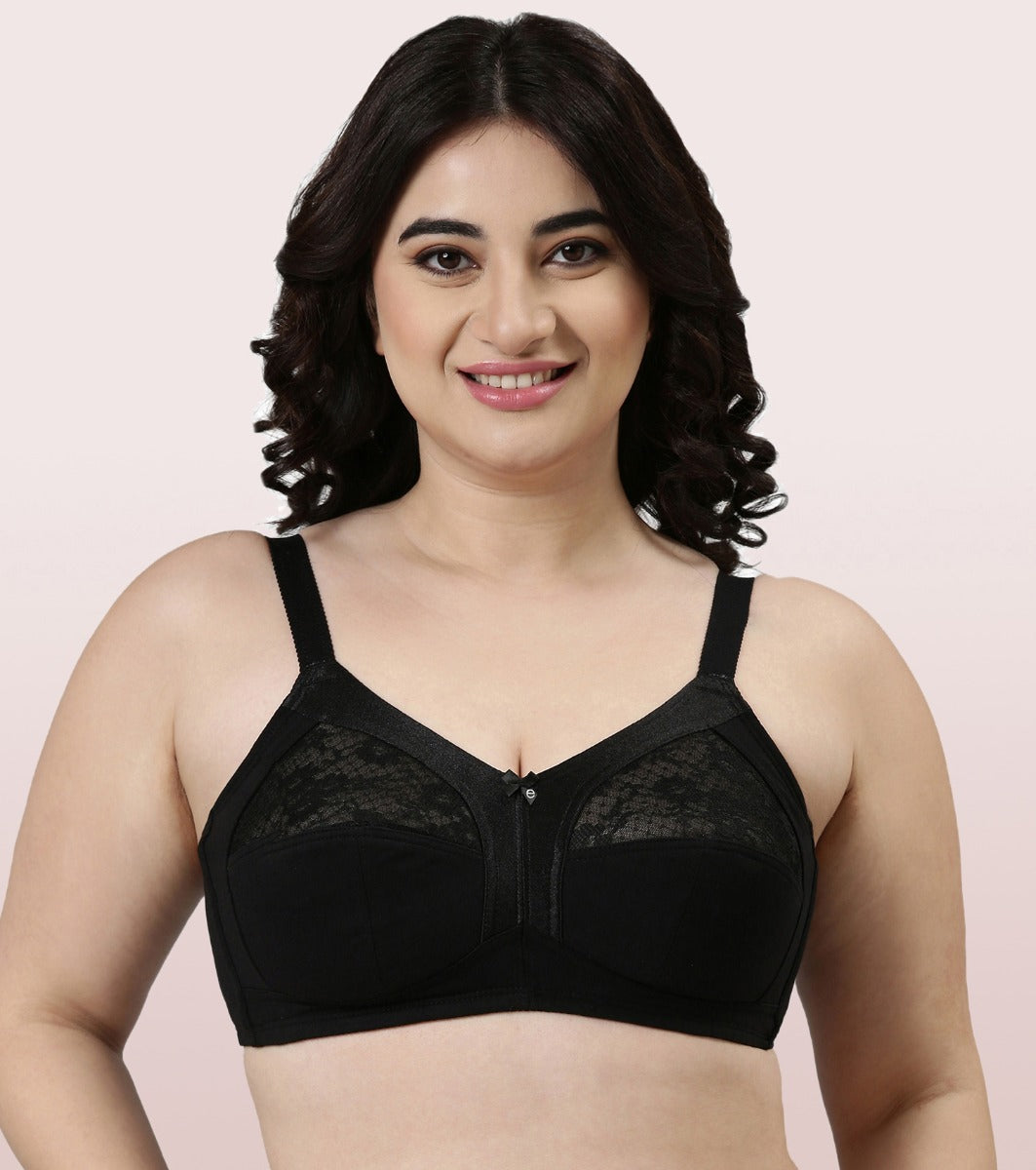 Enamor Fab-Cool A014 Super Contouring M-frame Full Support  Cotton Bra for Women- Full Coverage, Non Padded and Wirefree - Black
