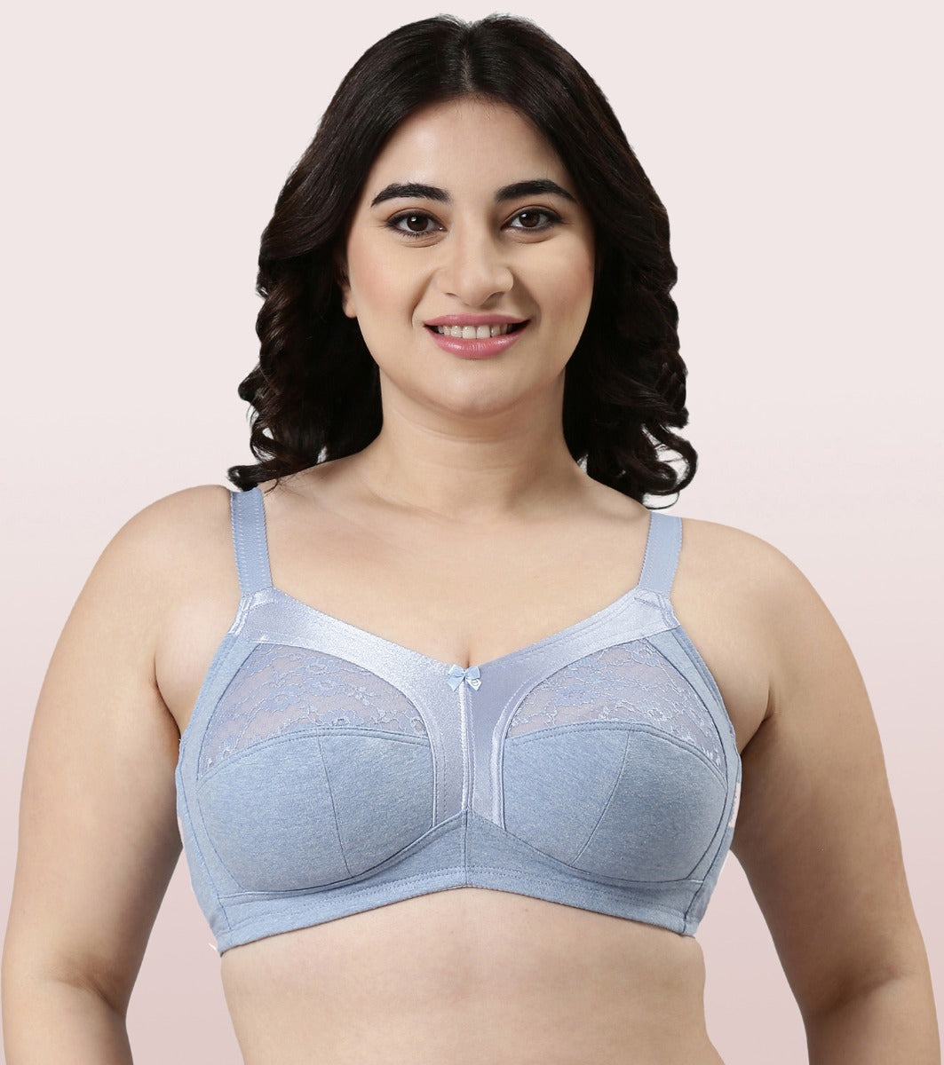 Enamor Fab-Cool A014 Super Contouring M-frame Full Support  Cotton Bra for Women- Full Coverage, Non Padded and Wirefree - Chambray Melange