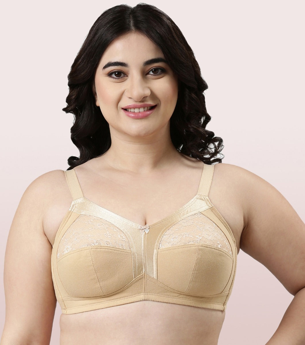 Enamor Fab-Cool A014 Super Contouring M-frame Full Support  Cotton Bra for Women- Full Coverage, Non Padded and Wirefree - Skin