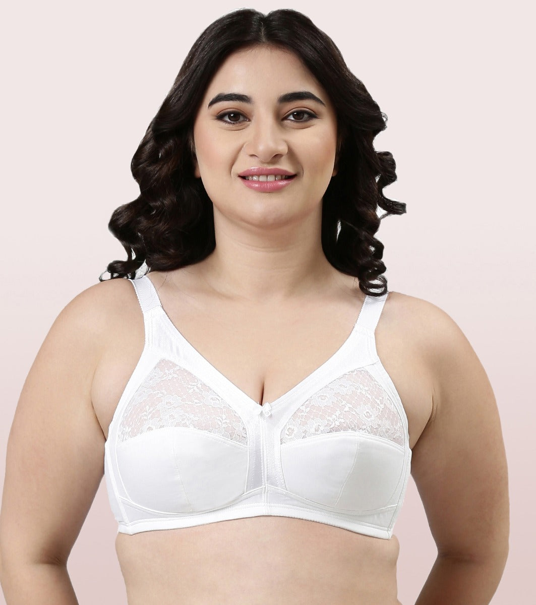 Enamor Fab-Cool A014 Super Contouring M-frame Full Support  Cotton Bra for Women- Full Coverage, Non Padded and Wirefree - White