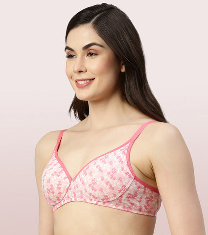 Enamor Perfect Coverage Supima Cotton T-Shirt Bra For Everyday Comfort - Padded, Non-Wired Bra & Medium Coverage Bra | A039 | Trailing Flora
