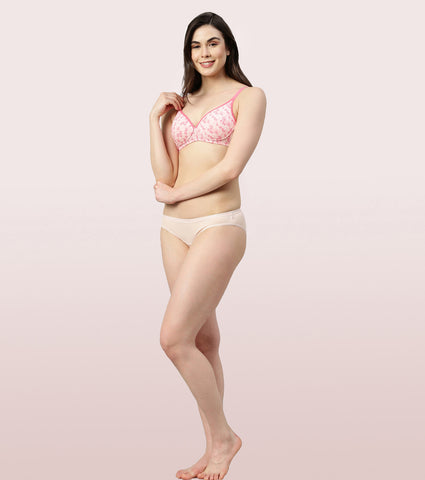 Enamor Perfect Coverage Supima Cotton T-Shirt Bra For Everyday Comfort - Padded, Non-Wired Bra & Medium Coverage Bra | A039 | Trailing Flora