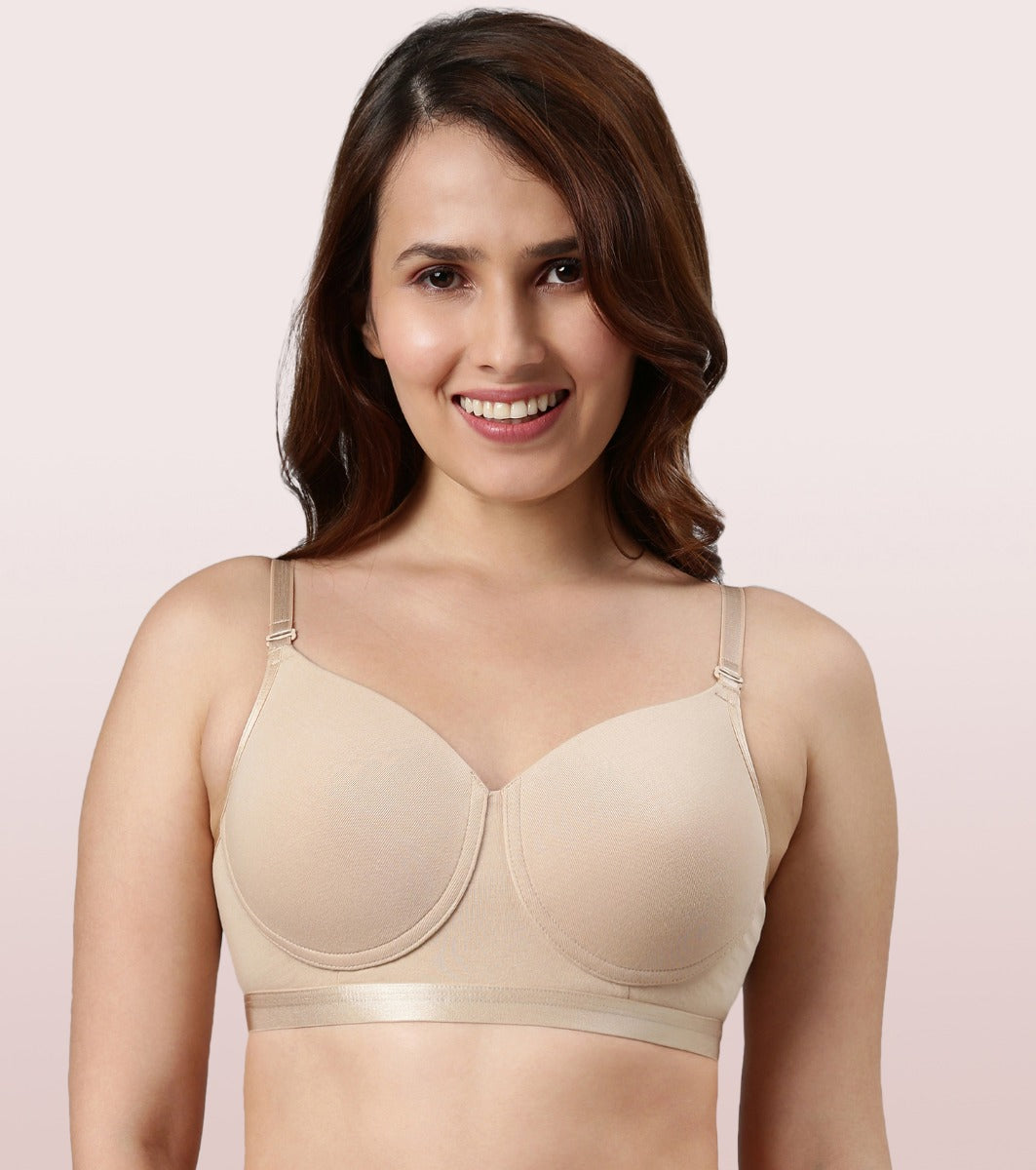 Enamor Fab-Cool A165 Antimicrobial Ultimate Coverage Cotton T-shirt Bra for Women- High Coverage, Padded and Wirefree - Pale Skin