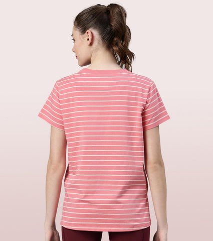 Active Cotton Tee -Stripes | Yarn Dyed Stripe Short Sleeve Anti-Odour Cotton Tee With Graphic