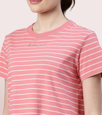 Active Cotton Tee -Stripes | Yarn Dyed Stripe Short Sleeve Anti-Odour Cotton Tee With Graphic