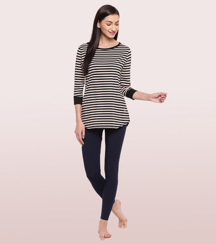Long Tee – Striped | ¾ Sleeve Boat Neck Lounge Tee With Mindful Graphic