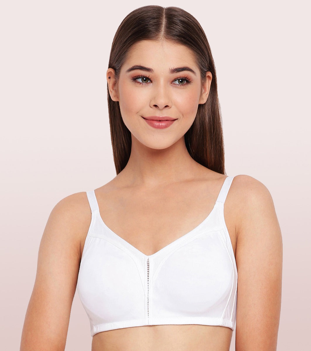 Enamor Fab-Cool AB75 M-frame Jiggle Control Full Support Stretch Cotton Bra for Women- Full Coverage, Non Padded and Wirefree - White