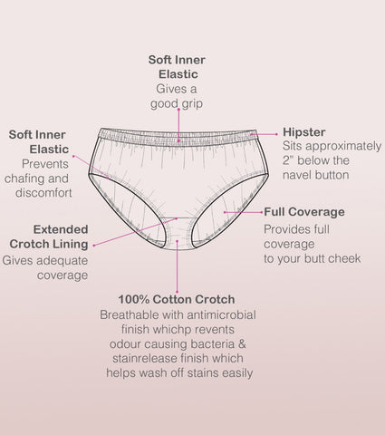 The Cotton Classic Hipster Panty | Antimicrobial And Stain Release Finish | 100% Cotton -Pack Of 3-Assorted Pack-Color and Print May Vary