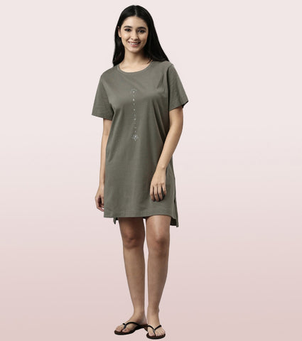 Tunic Tee – Solid | Short Sleeve Tunic Tee With Side Slit & Mindful Graphic