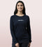 Enamor Full Sleeve Round Neck Regular Length Slip On Sweatshirt  For Women - Graphic Print, Relaxed Fit - E079 (Navy/Be Here Now)