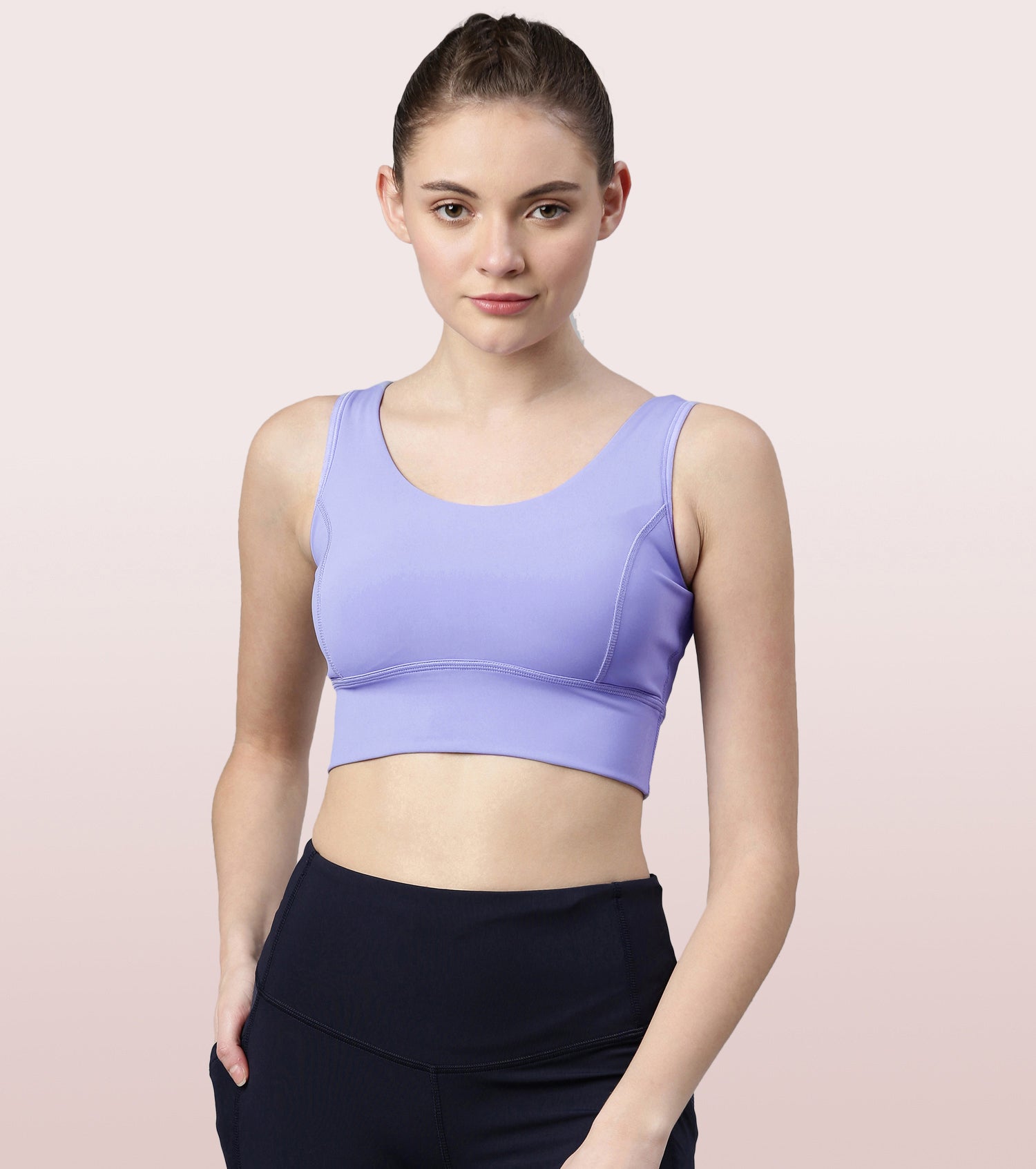 Longline Sports Bra – Solid | Scoop Neck Line High Impact Dry Fit Sports Bra