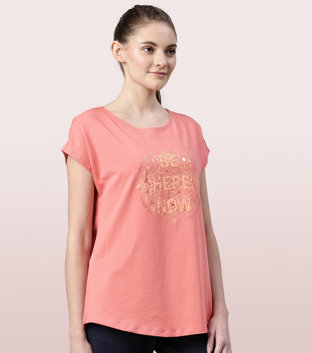 Meditate Tee | Dolman Sleeve Boat Neck Anti-Odour Stretch Cotton Graphic Printed Tee