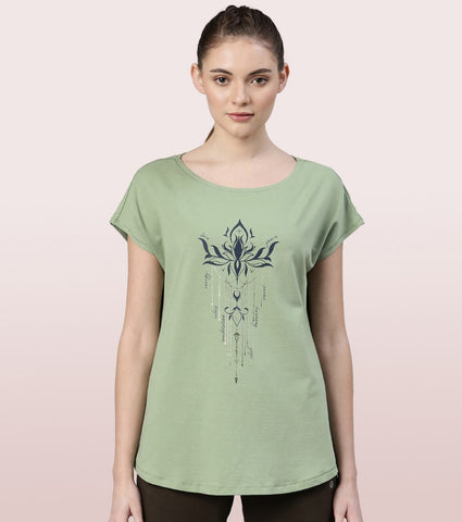 Meditate Tee | Dolman Sleeve Boat Neck Anti-Odour Stretch Cotton Graphic Printed Tee