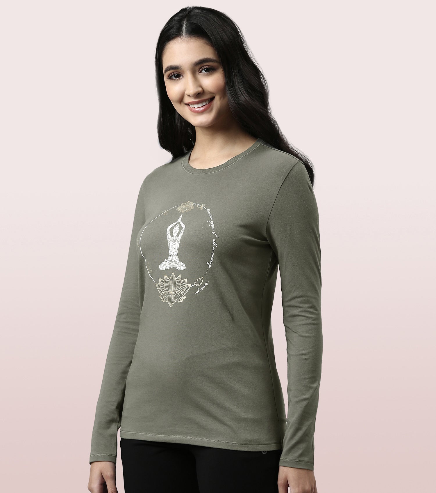 Long Sleeve Basic Crew Tee – Graphic Print | Crew Neck Basic Stretch Cotton Tee