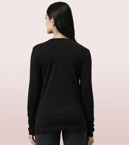 Long Sleeve Basic Crew Tee – Graphic Print | Crew Neck Basic Stretch Cotton Tee