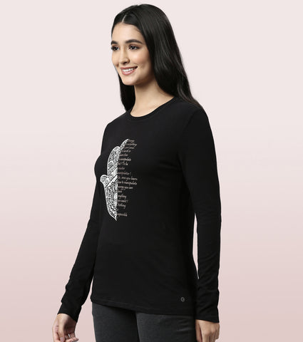 Long Sleeve Basic Crew Tee – Graphic Print | Crew Neck Basic Stretch Cotton Tee
