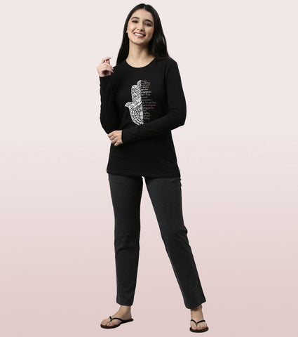 Long Sleeve Basic Crew Tee – Graphic Print | Crew Neck Basic Stretch Cotton Tee