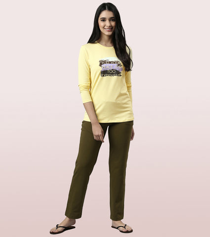 Long Sleeve Basic Crew Tee – Graphic Print | Crew Neck Basic Stretch Cotton Tee