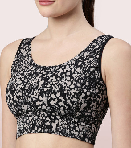 Longline Sports Bra – Printed | Scoop Neck Medium Impact Dry Fit Sports Bra