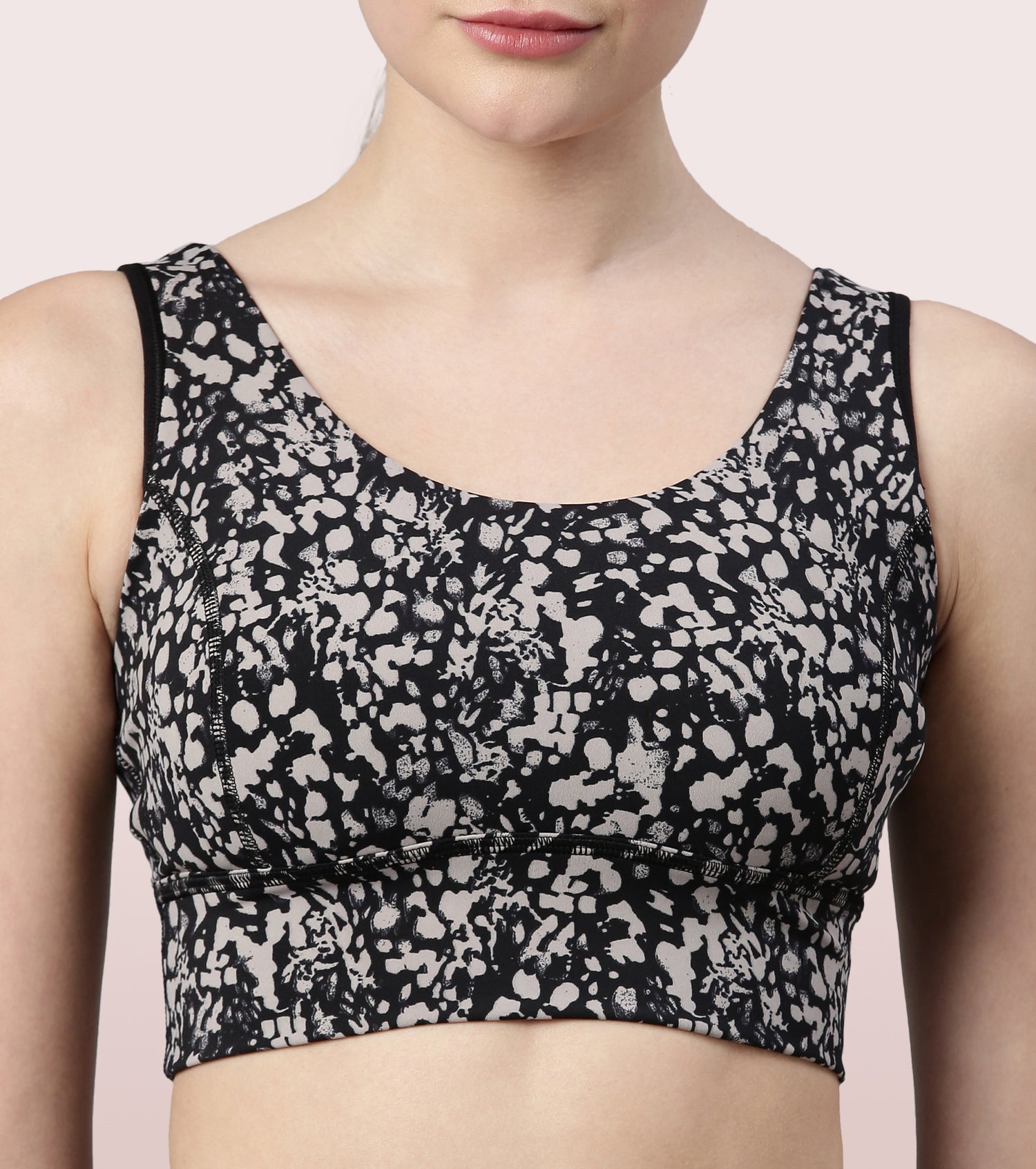 Longline Sports Bra – Printed | Scoop Neck Medium Impact Dry Fit Sports Bra