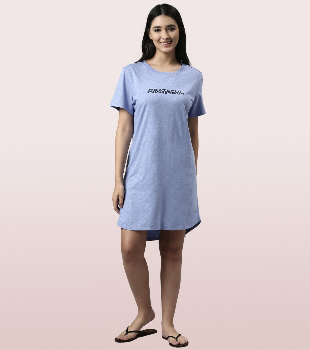 Basic Dress | Cotton Slounge Mini Dress With Chest Graphic