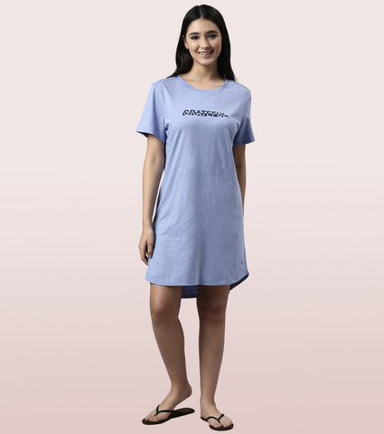 Basic Dress | Cotton Slounge Mini Dress With Chest Graphic