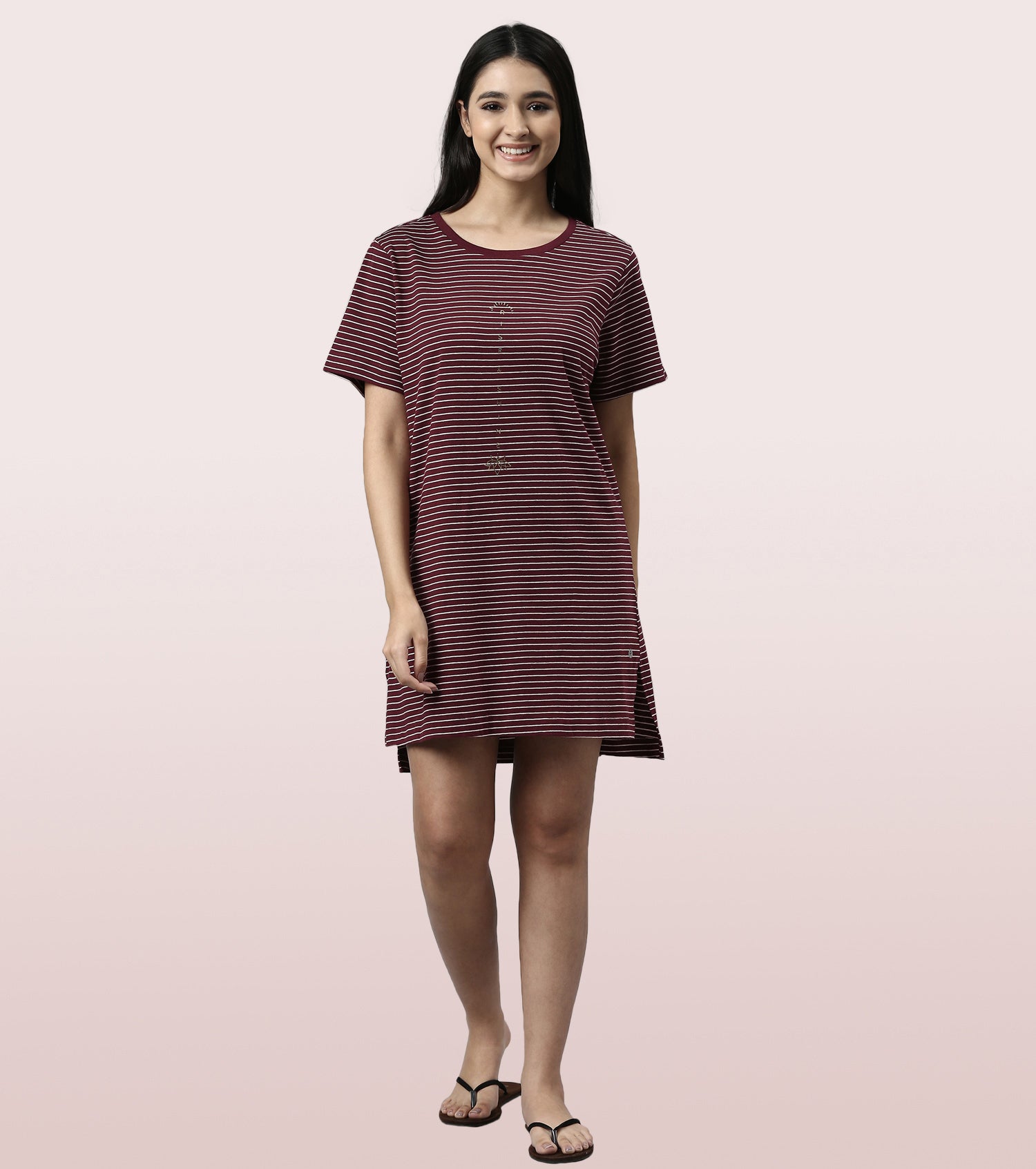 Tunic Tee – Stripes | Short Sleeve Tunic Tee With Side Slit & Mindful Graphic