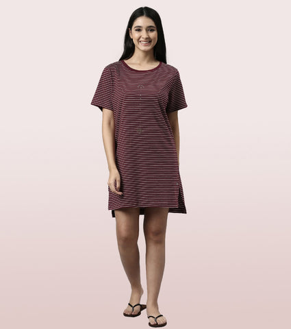 Tunic Tee – Stripes | Short Sleeve Tunic Tee With Side Slit & Mindful Graphic