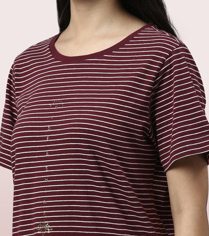 Tunic Tee – Stripes | Short Sleeve Tunic Tee With Side Slit & Mindful Graphic