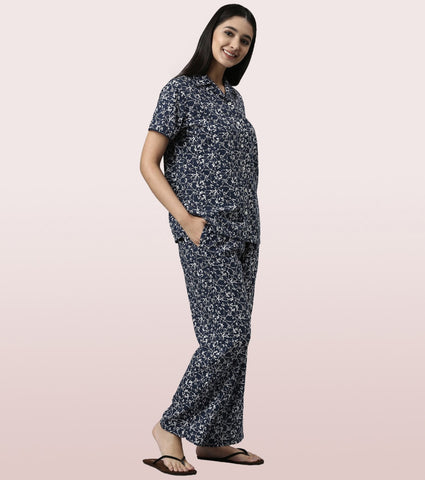 Slounge Pant Set | Modal Woven Printed Shirt And Pant Set