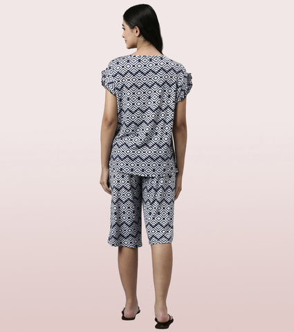 Home Shant Set | Viscose Printed Ruffled Trim Tee And Shant Set