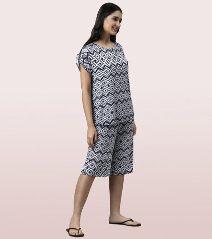 Home Shant Set | Viscose Printed Ruffled Trim Tee And Shant Set