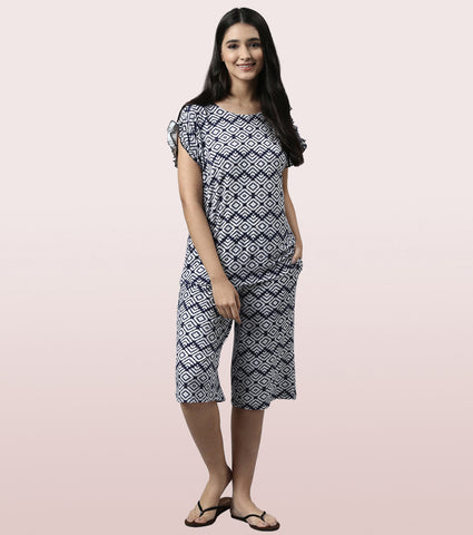 Home Shant Set | Viscose Printed Ruffled Trim Tee And Shant Set