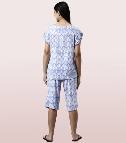 Home Shant Set | Viscose Printed Ruffled Trim Tee And Shant Set