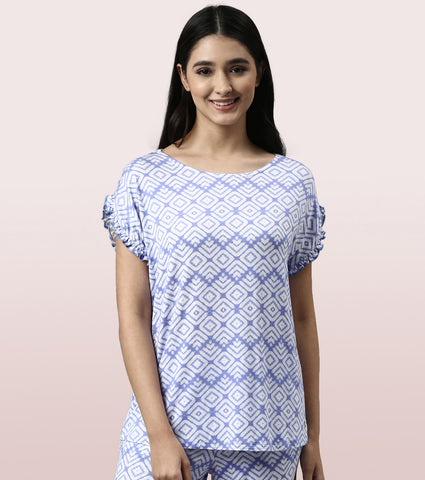 Home Shant Set | Viscose Printed Ruffled Trim Tee And Shant Set