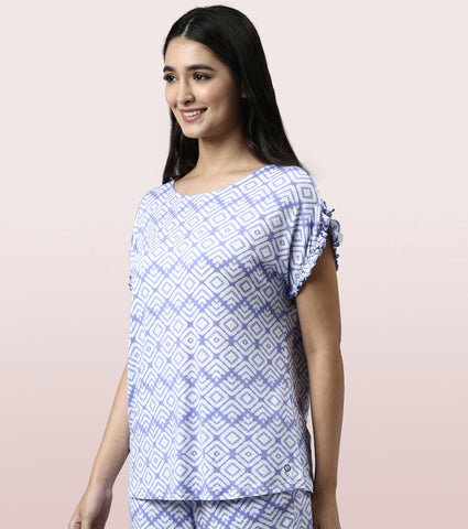 Home Shant Set | Viscose Printed Ruffled Trim Tee And Shant Set