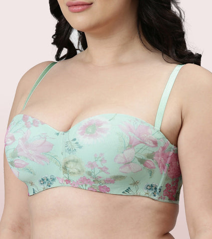 Enamor Full Figure, Strapless & Multi-Way Bra For Women - Padded, Wired Bra For Perfect Shape & Coverage | F074 | Mint Floral