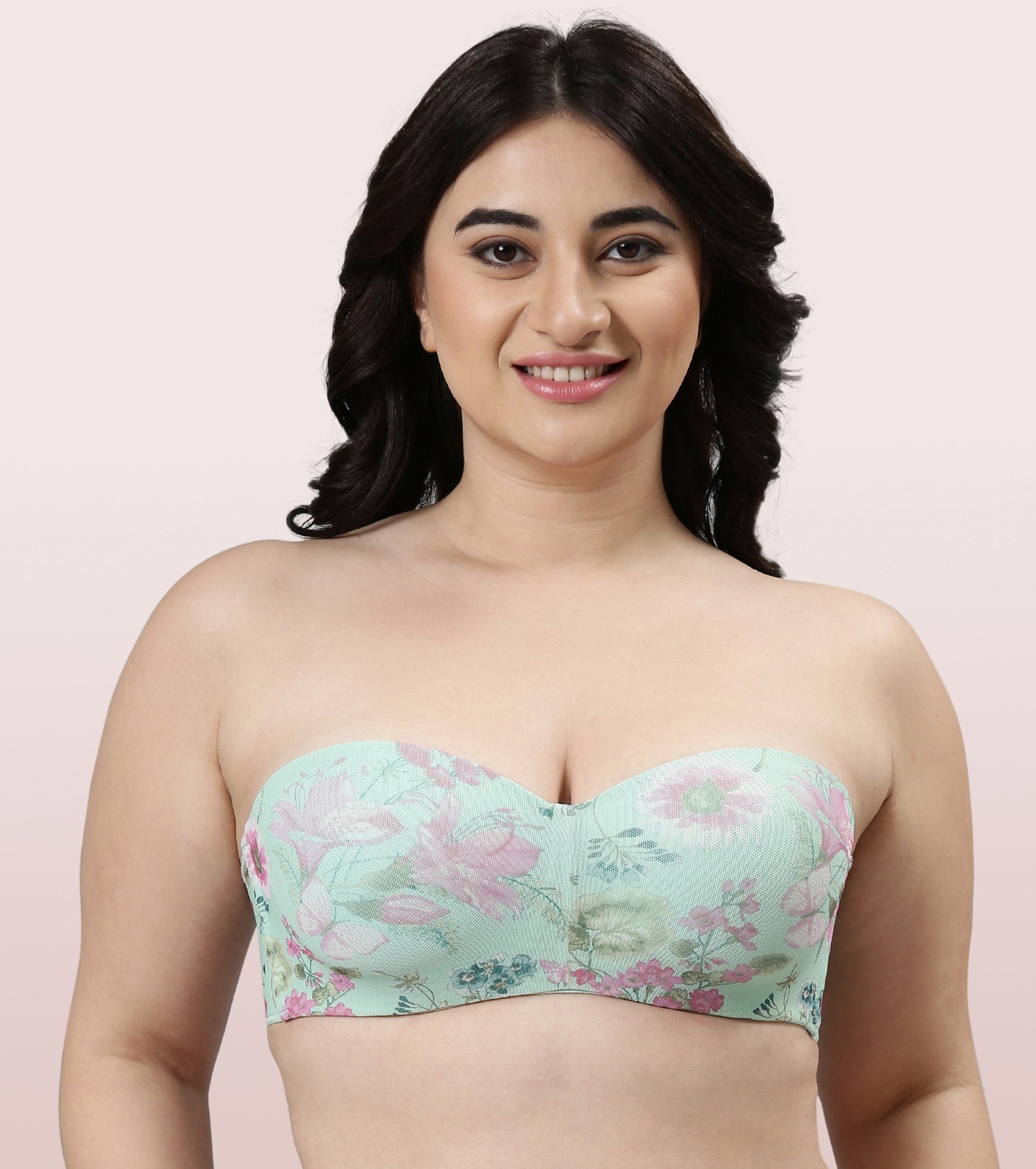 Enamor Full Figure, Strapless & Multi-Way Bra For Women - Padded, Wired Bra For Perfect Shape & Coverage | F074 | Mint Floral