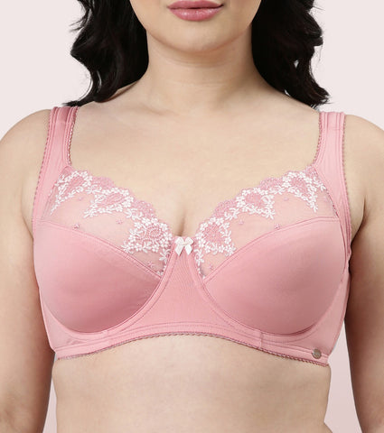 Enamor Perfect Lift Full Support Bra For Women | Non-Padded, Wired, High Coverage Bra With Pretty Lace Detailing | F087 | Confetti